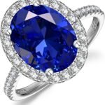 Certified 4ct Lab Grown Royal Blue Sapphire Rings for Women, Princess Diana Inspired Engagement Ring