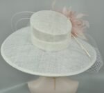 White Blush Pink Feather Flower Wide Brim Kentucky Derby Hat - Image 5
