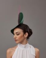 Dark Green and pink wedding hat for woman - Image 5