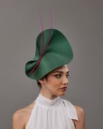 Dark Green and pink wedding hat for woman - Image 2
