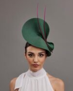 Dark Green and pink wedding hat for woman - Image 3