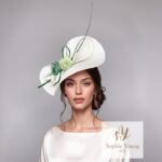 Ivory Sculpted Hat with Green Floral Details