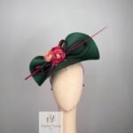 Dark Green Fascinator with Pink Flowers - Image 4