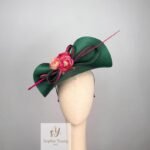 Dark Green Fascinator with Pink Flowers - Image 5