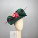 Dark Green Fascinator with Pink Flowers - Image 7