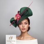 Dark Green Fascinator with Pink Flowers - Image 8